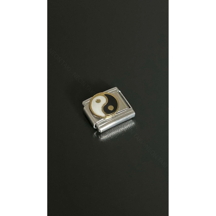 Yin Yang Figürlü, Italyan Nom Bileklik Için Çelik Charm 12, Gümüş Renk