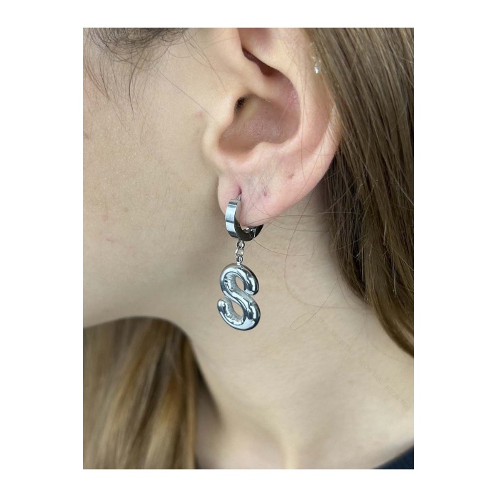 Harf Küpe, Kararmayan Paslanmaz Çelik, S Harf, Balon Formlu, Gümüş Renk, Model298