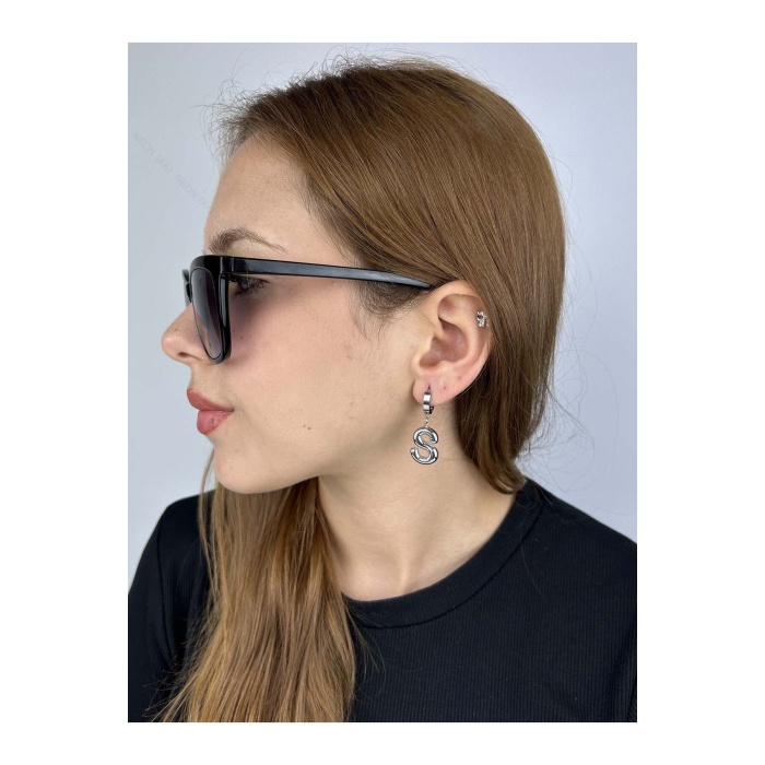 Harf Küpe, Kararmayan Paslanmaz Çelik, S Harf, Balon Formlu, Gümüş Renk, Model298