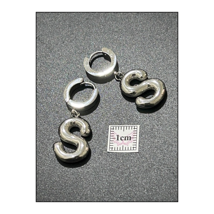 Harf Küpe, Kararmayan Paslanmaz Çelik, S Harf, Balon Formlu, Gümüş Renk, Model298