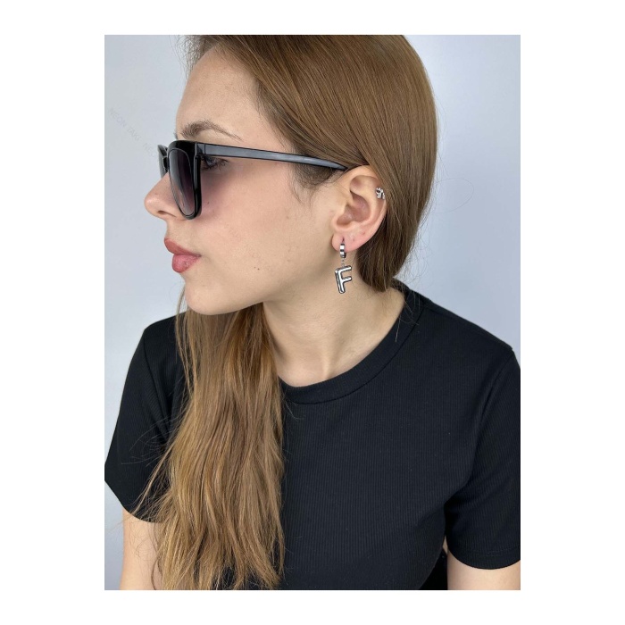 Harf Küpe, Kararmayan Paslanmaz Çelik, F Harf, Balon Formlu, Gümüş Renk, Model293