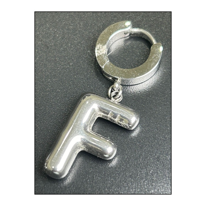 Harf Küpe, Kararmayan Paslanmaz Çelik, F Harf, Balon Formlu, Gümüş Renk, Model293