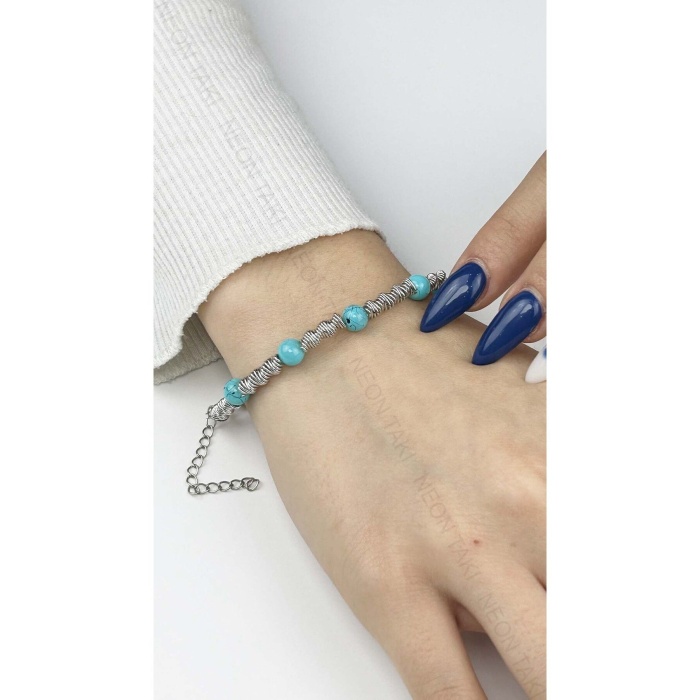 Bileklik, Kararmayan Çelik, Topçuk Detaylı, Gümüş Renk, Model360