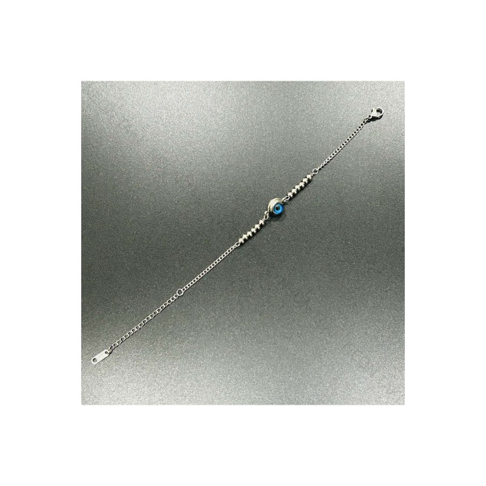 Bileklik, Kararmayan Paslanmaz Çelik, Göz ve Topçuk Detaylı, Gümüş Renk, Model369