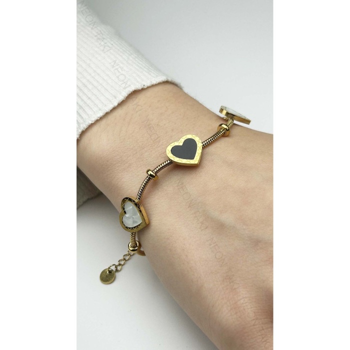 Bileklik, Kararmayan Paslanmaz Çelik, Kalp Detaylı, Altın Renk, Model18