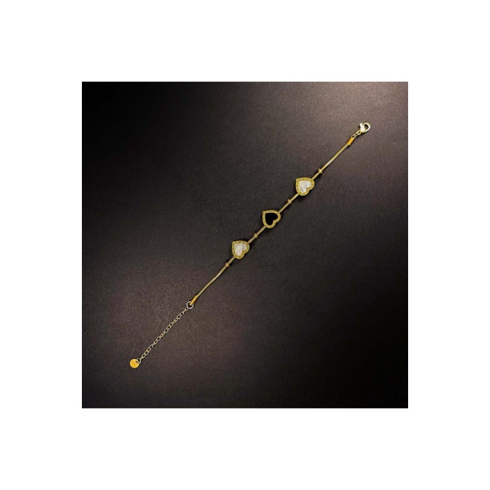 Bileklik, Kararmayan Paslanmaz Çelik, Kalp Detaylı, Altın Renk, Model18