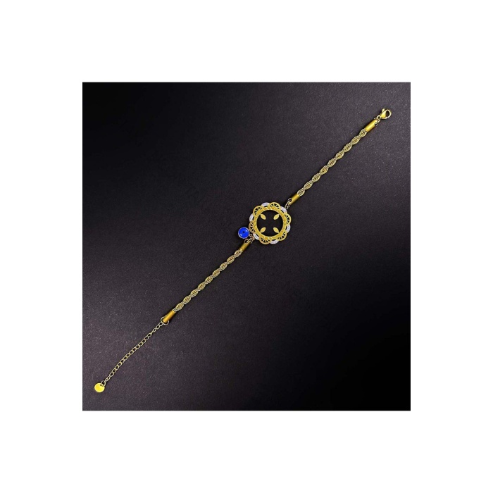 Bileklik, Kararmayan Paslanmaz Çelik, Göz Detaylı, Çeyrek Altın Takılan, Altın Renk, Model13