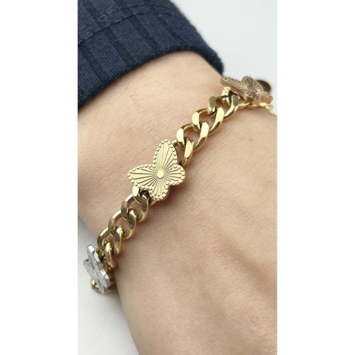 Bileklik, Zirkon Taşlı, Kararmayan Paslanmaz Çelik, Kelebek Detaylı, Altın Renk, Model36