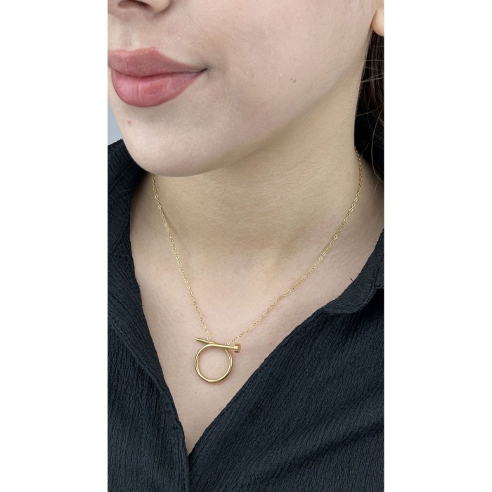 Kolye, Kararmayan Paslanmaz Çelik, Çivi Detaylı, Altın Renk, Model229