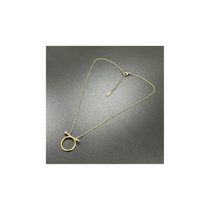 Kolye, Kararmayan Paslanmaz Çelik, Çivi Detaylı, Altın Renk, Model229