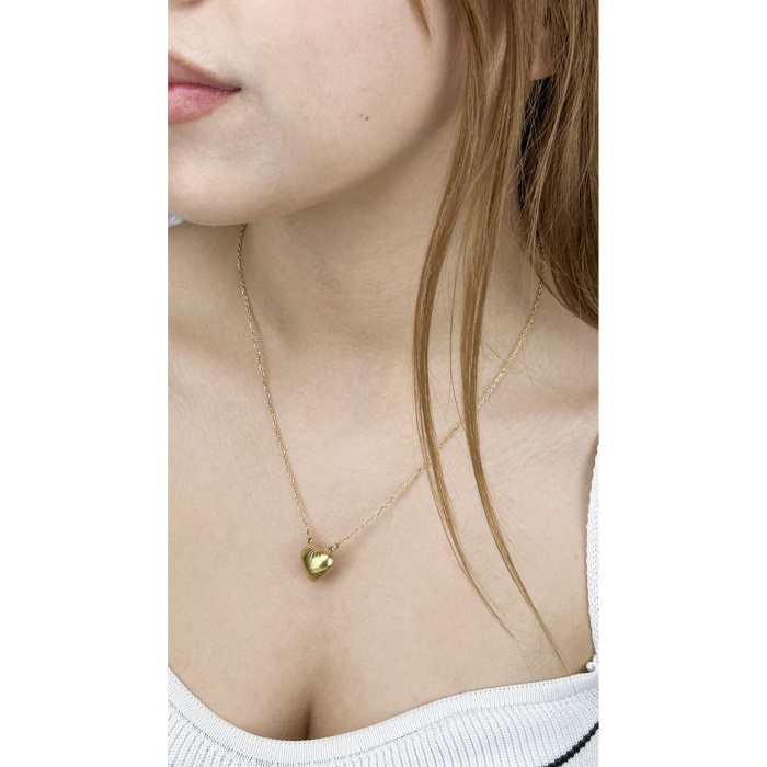 Kolye, Kararmayan Paslanmaz Çelik, Kalp Detaylı, Altın Renk, Model34