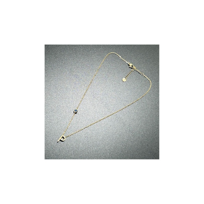 Harf Kolye, Kararmayan Paslanmaz Çelik, P Harf, Nazar Detaylı, Altın Renk, Model283