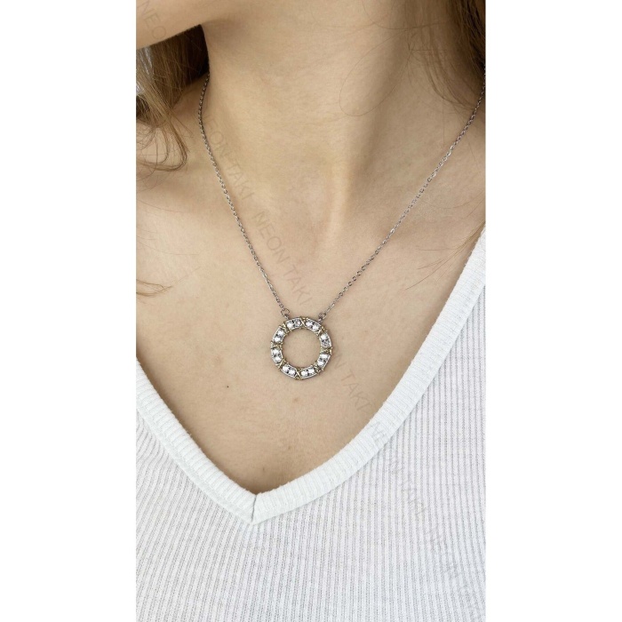 Kolye, Zirkon Taşlı, Kararmayan Paslanmaz Çelik, Gümüş Renk, Model215