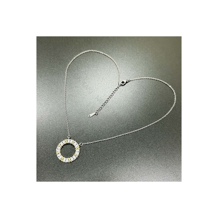 Kolye, Zirkon Taşlı, Kararmayan Paslanmaz Çelik, Gümüş Renk, Model215