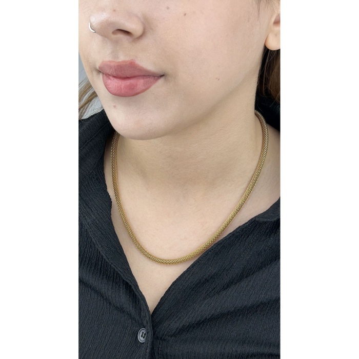 Kolye, Kararmayan Paslanmaz Çelik, Hasır Boru Model, Altın Renk, Model40