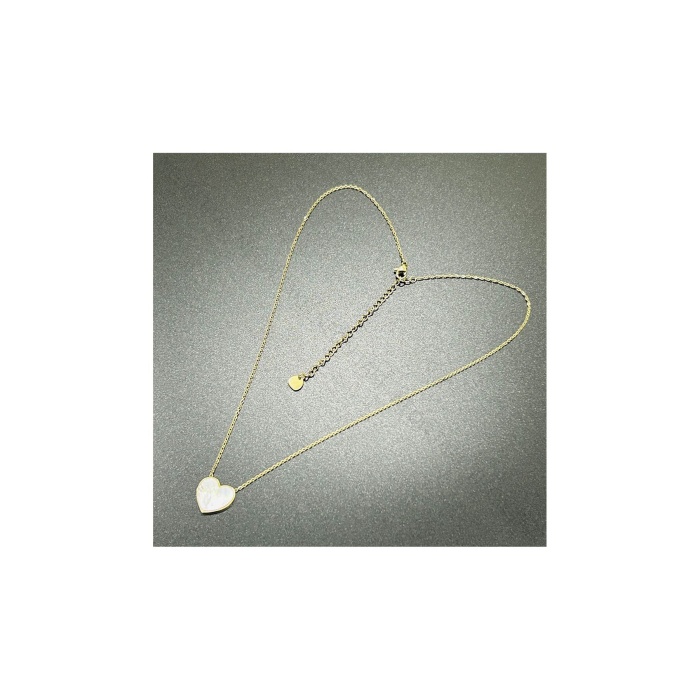Kolye, Kararmayan Paslanmaz Çelik, Sedefli Kalp Detaylı, Altın Renk, Model251