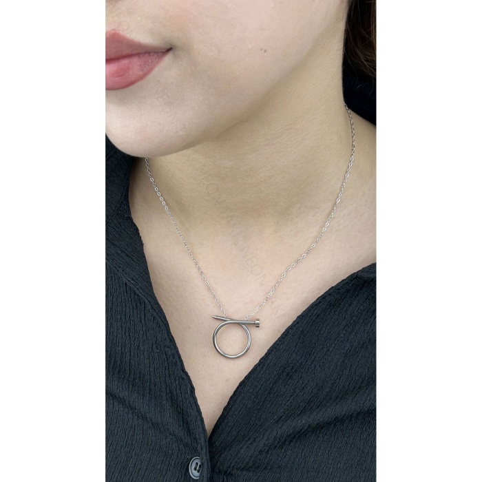 Kolye, Kararmayan Paslanmaz Çelik, Çivi Detaylı, Gümüş Renk, Model259