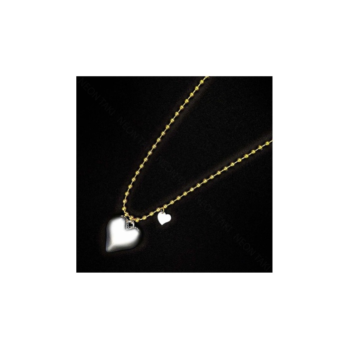 Kolye, Kararmayan Paslanmaz Çelik, Kalp Detaylı, Top Zincir, Altın Renk, Model101