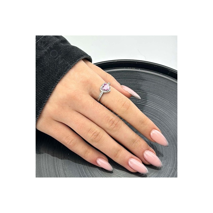 Yüzük, Zirkon Taşlı, Kararmayan Çelik, Kalp Detaylı, Ölçü Ayarlanabilir, Gümüş Renk, Model74