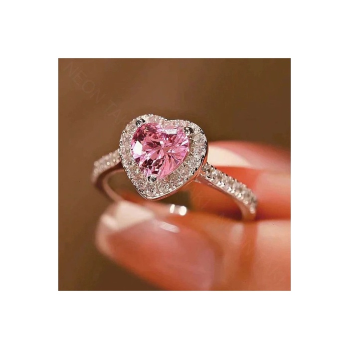 Yüzük, Zirkon Taşlı, Kararmayan Çelik, Kalp Detaylı, Ölçü Ayarlanabilir, Gümüş Renk, Model74