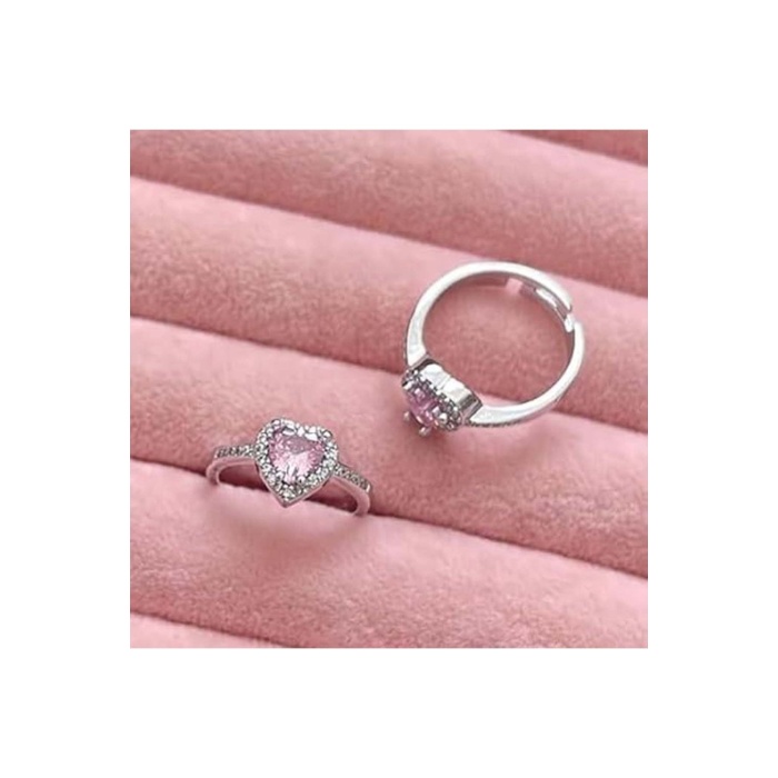 Yüzük, Zirkon Taşlı, Kararmayan Çelik, Kalp Detaylı, Ölçü Ayarlanabilir, Gümüş Renk, Model74