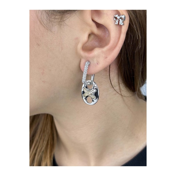 Xo Figürlü, Zirkon Taşlı, Sallantılı Model Küpe 175, Gümüş Renk