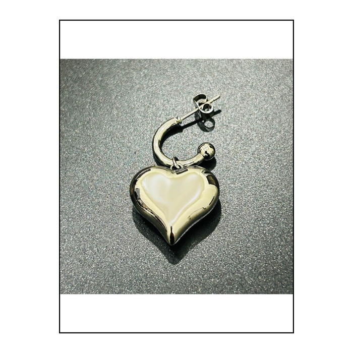 Küpe, Kararmayan Paslanmaz Çelik, Kalp Detaylı, Gümüş Renk, Model419