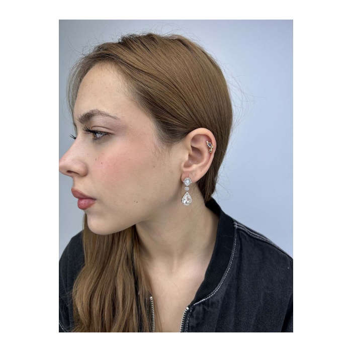 Küpe, Zirkon Taşlı, Kararmayan Paslanmaz Çelik, Sallantılı, Pembe (Rose) Renk, Model446