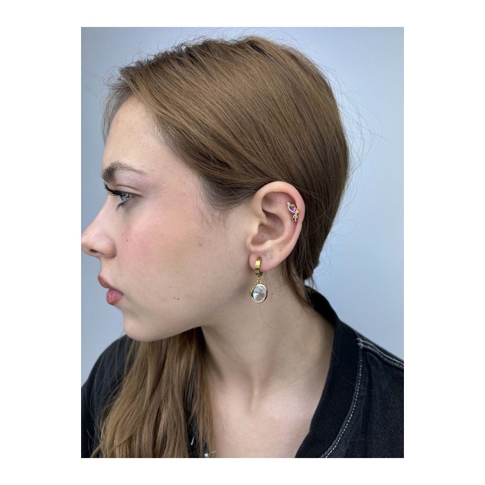 Küpe, Zirkon Taşlı, Kararmayan Paslanmaz Çelik, Sallantılı, Altın Renk, Model140