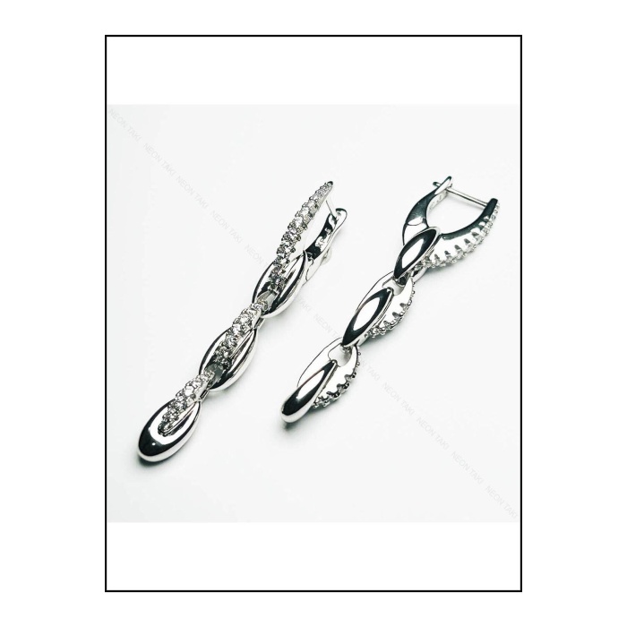 Zirkon Taşlı, Sallantılı, Platinyum Kaplama Paslanmaz Küpe 485, Gümüş Renk