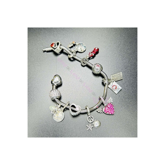 Charm Taşıyıcı Paslanmaz Bileklik 140, Kalp Klipsli 17cm