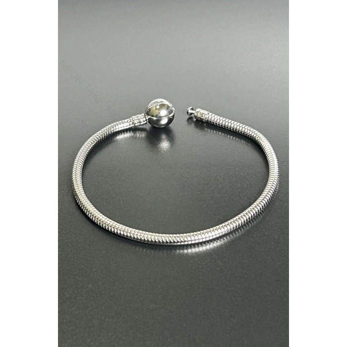 Charm Taşıyıcı Paslanmaz Bileklik 141, Küre Klipsli 17cm