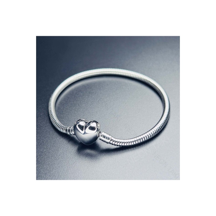 Charm Taşıyıcı Paslanmaz Bileklik 139, Kalp Klipsli 19cm