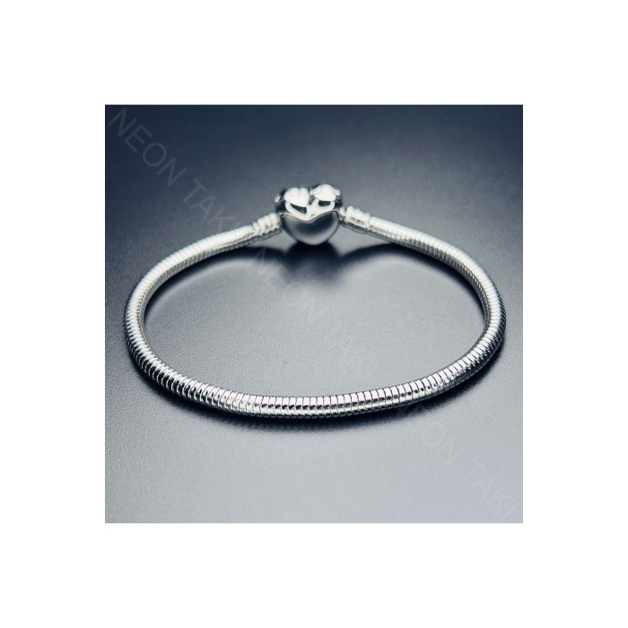 Charm Taşıyıcı Paslanmaz Bileklik 139, Kalp Klipsli 19cm