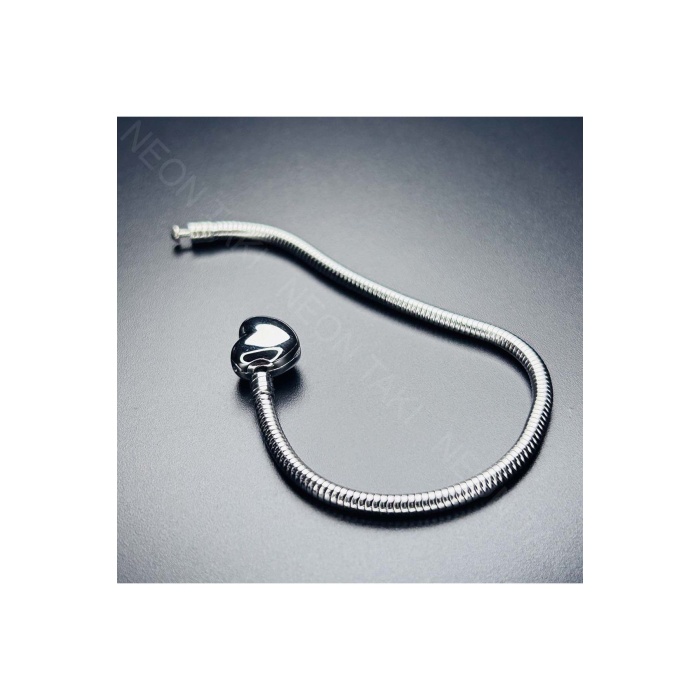 Charm Taşıyıcı Paslanmaz Bileklik 139, Kalp Klipsli 19cm
