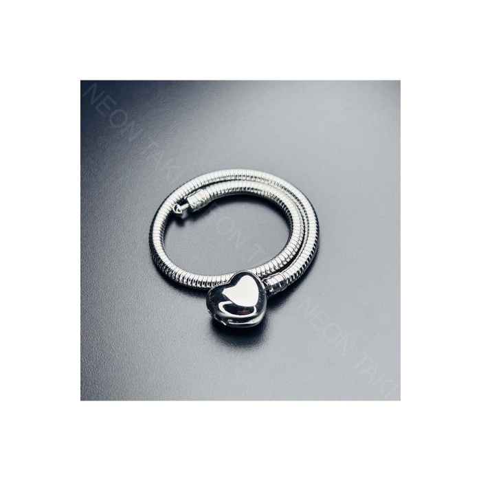 Charm Taşıyıcı Paslanmaz Bileklik 139, Kalp Klipsli 19cm