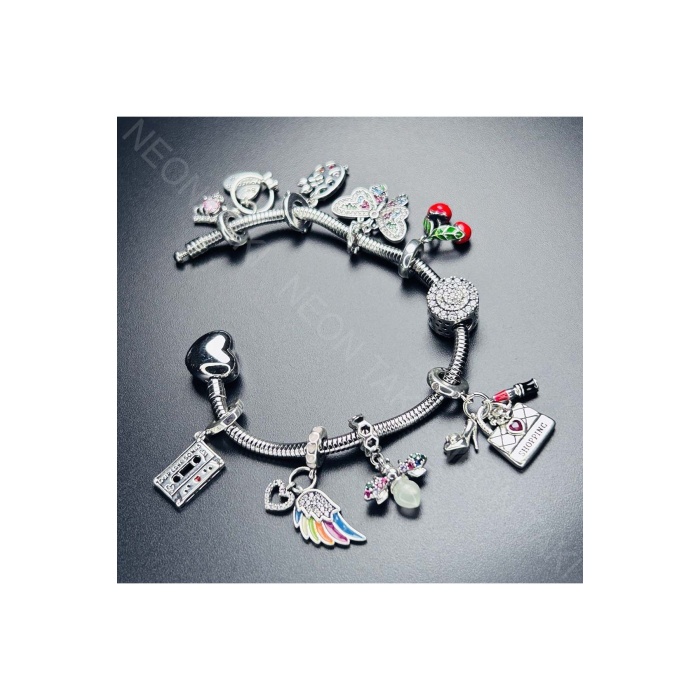 Charm Taşıyıcı Paslanmaz Bileklik 139, Kalp Klipsli 19cm