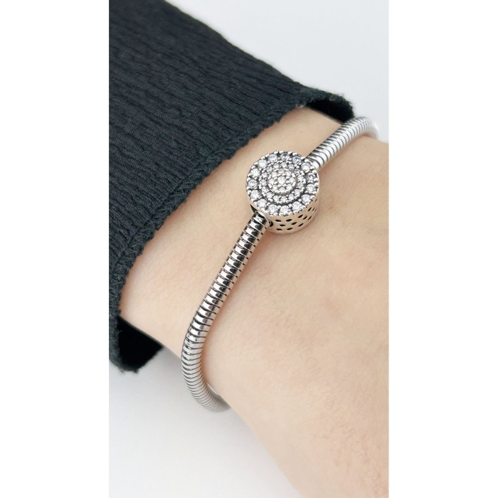 Charm, Zirkon Taşlı, Kararmayan, Silindir Halka Detaylı, BİLEKLİK DAHİL DEĞİL, Gümüş Renk, Model34