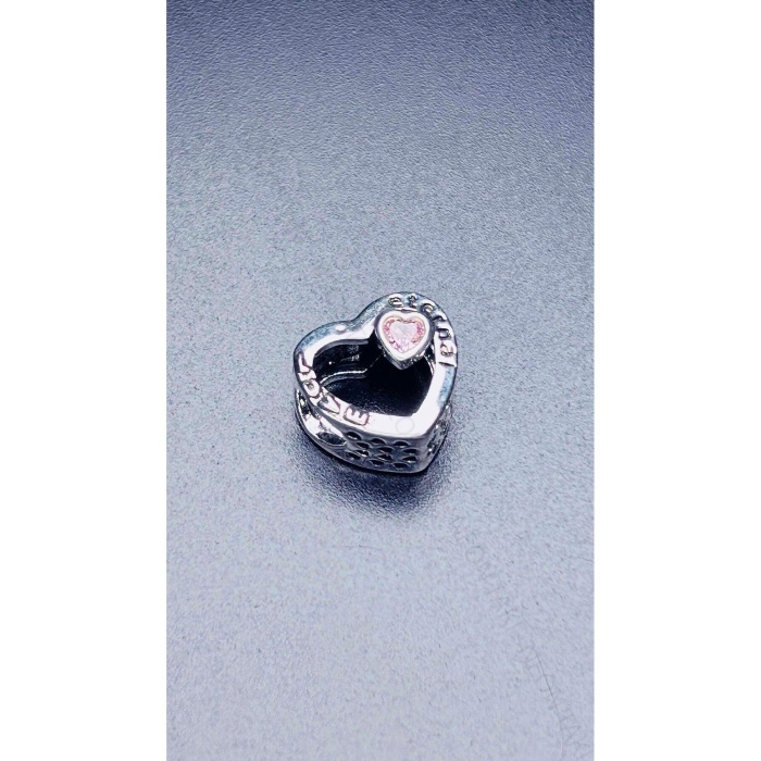 Kalp Zirkon Taşlı Ve Sonsuz Aşk, Pan Bileklik Çelik Charm 4, Gümüş Renk