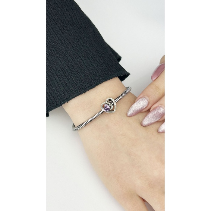 Charm, Zirkon Taşlı, Kararmayan, Kalp, Sonsuz Aşk, BİLEKLİK DAHİL DEĞİL, Gümüş Renk, Model15