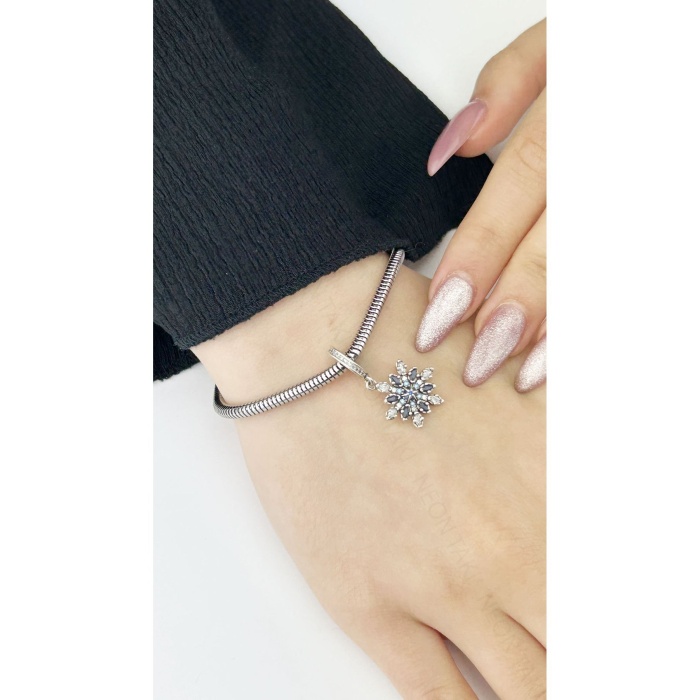Zirkon Taşlı, Pan Bileklik Için Çelik Charm 5, Gümüş Renk