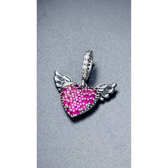 Melek Kanatlı Ve Kalp , Sallantılı, Pan Bileklik Çelik Charm 10, Gümüş Renk