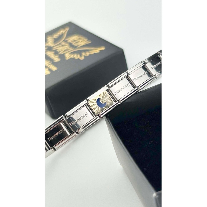 Charm, İtalyan Bileklik için, Kararmayan, Sarı Fonda Mavi Ay, BİLEKLİK DAHİL DEĞİL, Gümüş Renk,