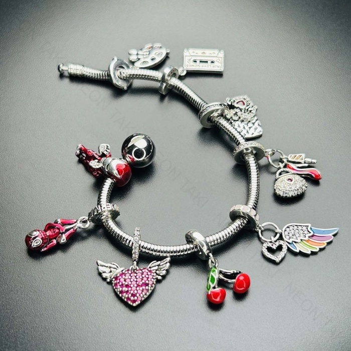 Charm Taşıyıcı Paslanmaz Bileklik 138, Küre Klipsli 19cm