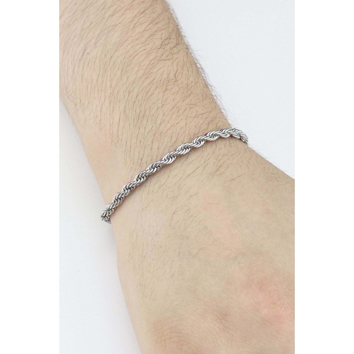 Bileklik Erkek, Kararmayan Paslanmaz Çelik, Burgu Model, Gümüş Renk, Model480