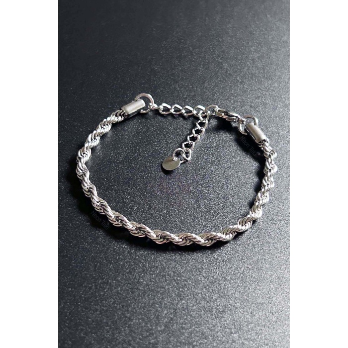 Bileklik Erkek, Kararmayan Paslanmaz Çelik, Burgu Model, Gümüş Renk, Model480