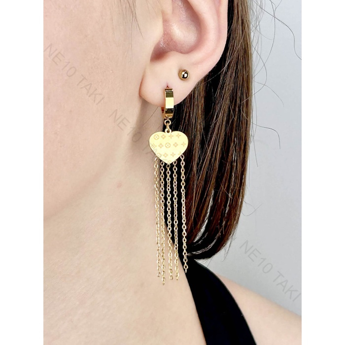 Küpe, Kararmayan Paslanmaz Çelik, Kalp Detaylı, Altın Renk, Model561