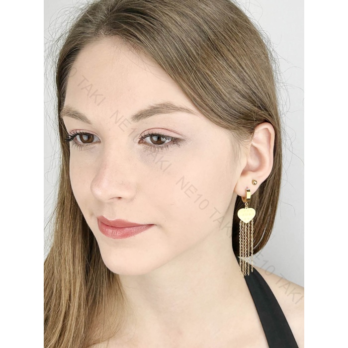 Küpe, Kararmayan Paslanmaz Çelik, Kalp Detaylı, Altın Renk, Model561