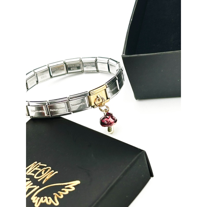 Sallantılı, Mantar, İtalyan Nom Bileklik için Çelik Charm 34, Altın Renk (BİLEKLİK DAHİL DEĞİLDİR!)