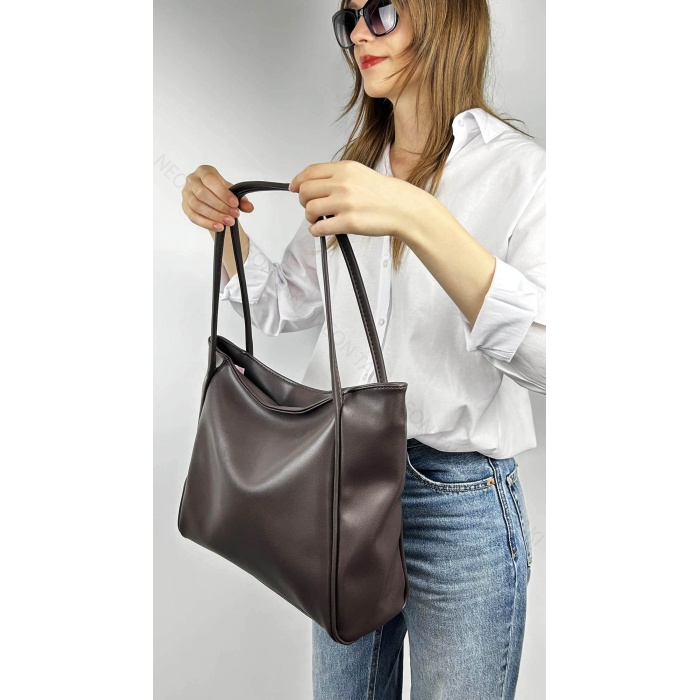 Çift Saplı Yumuşak Deri Omuz ve El Çantası Acı Kahve, 71